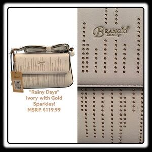 NWT Brangio Italy “Rainy Days” Ivory Crossbody with Gold Sparkles